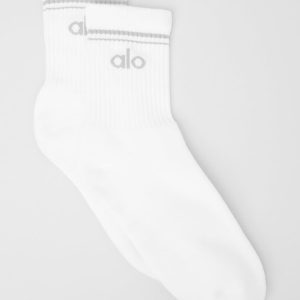 Alo Yoga Unisex Half-Crew Throwback Sock - White/Titanium