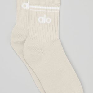 Alo Yoga Unisex Half-Crew Throwback Sock - Bone/White