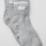 Alo Yoga Unisex Half-Crew Throwback Sock - Athletic Heather Grey/White