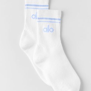 Alo Yoga Unisex Half-Crew Throwback Sock - White/Light Provence Blue