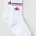 Alo Yoga Unisex Half-Crew Throwback Sock - White/Summer Romance Red