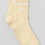 Alo Yoga Unisex Half-Crew Throwback Sock - Candlelight Yellow/White