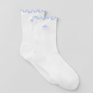 Alo Yoga Women's Lettuce Edge Sock - White/Light Provence Blue