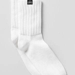 Alo Yoga Unisex Half-Crew Scrunch Sock - White