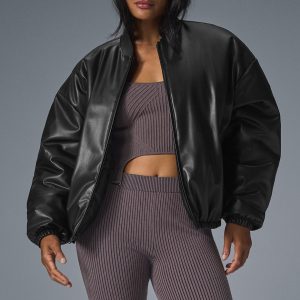 Alo Yoga Faux Leather Premier Bomber - Black