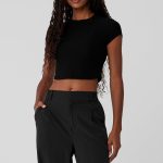 Alo Yoga Ribbed Sea Coast Cropped Short Sleeve Tee - Black
