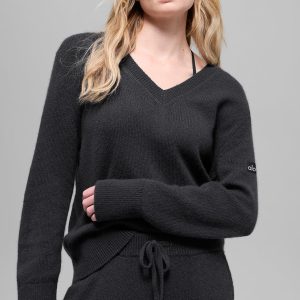 Alo Yoga Wool Cashmere New Class Oversized V-Neck Sweater - Black