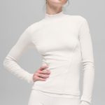 Alo Yoga Ribbed Mesmerize Mock Neck Long Sleeve - Ivory