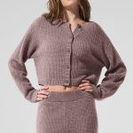 Alo Yoga Cashmere Plush Waffle Cardigan - Mushroom Heather