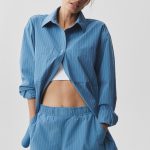Alo Yoga Pinstripe Daylight Button Down Long Sleeve - California Blue/White