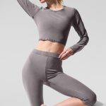 Alo Yoga Washed Alosoft Crop Finesse Long Sleeve - Cool Grey Wash