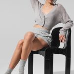 Alo Yoga Sheer Cashmere Cropped Cardigan - Athletic Heather Grey