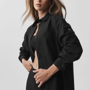 Alo Yoga Cotton Real Deal Button Up Long Sleeve - Black