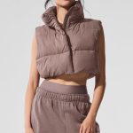 Alo Yoga Cropped Gold Rush Puffer Vest - Mushroom