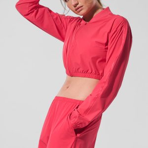 Alo Yoga Cropped Breezy Full-Zip Cover Up - Candy Red
