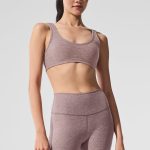 Alo Yoga Alosoft Center Stage Bra - Dark Pink Quartz Heather